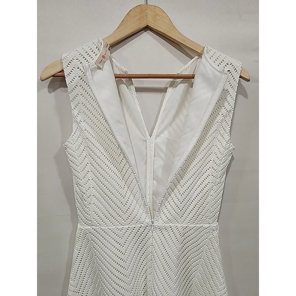 Tory Burch White Sleeveless Eyelet Fit & Flare Dress XS/TP, A-line Hidden Zipper